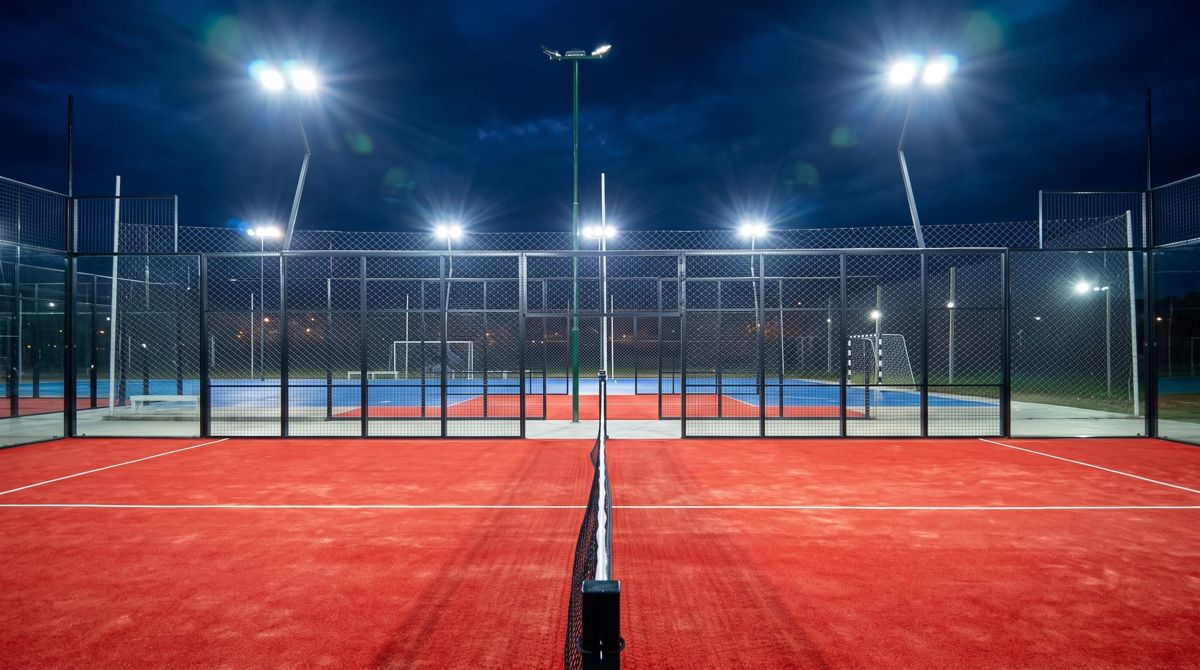 Canchas de pádel del Complejo Confraternidad iluminadas de noche